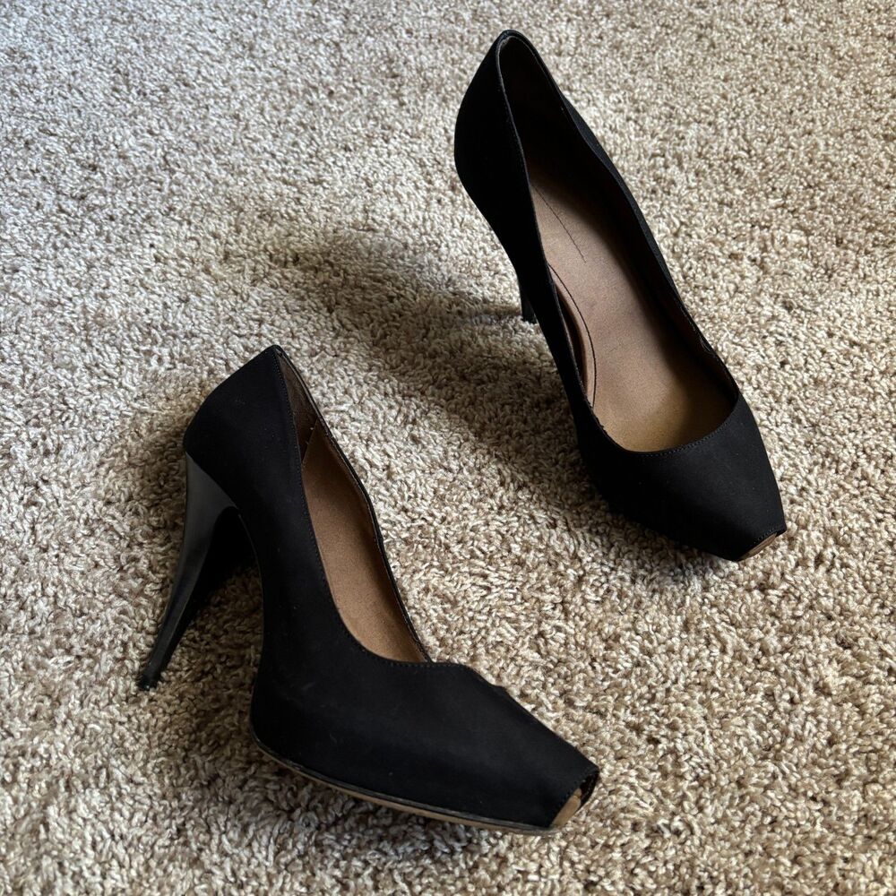 Luca Valentini Heels Womens 38 Black Fabric Peep Toe Stiletto Platform Designer